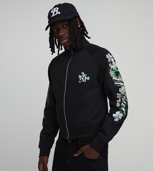 Funnel Neck Floral Embroidered Track Jacket