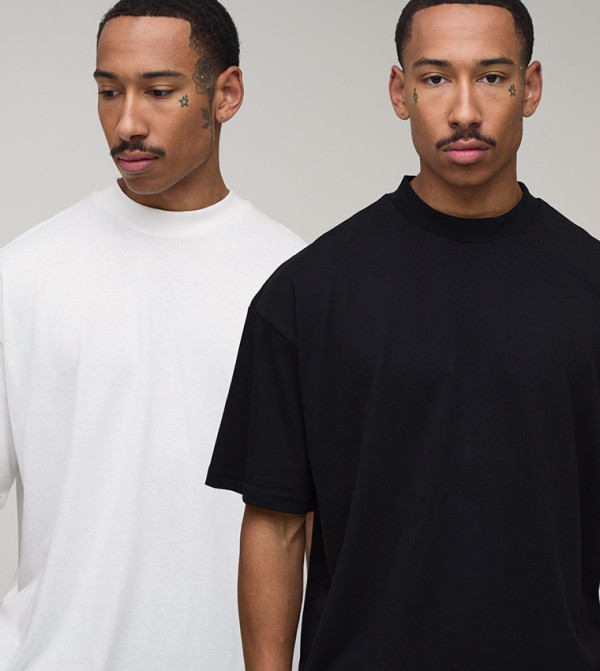 تيشيرت واسع ثقيل بقبة دائرية - قطعتين