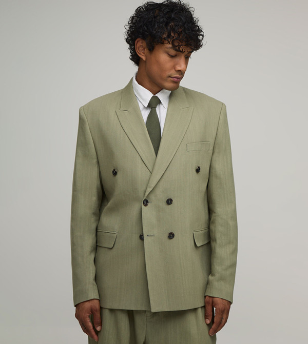 Linen Look Double Breasted Oversized Blazer