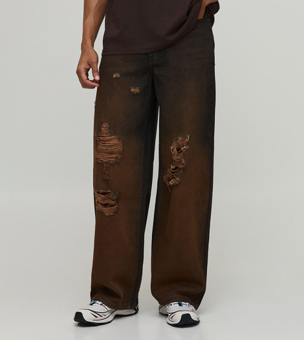 Tinted Ripped Baggy Fit Jeans