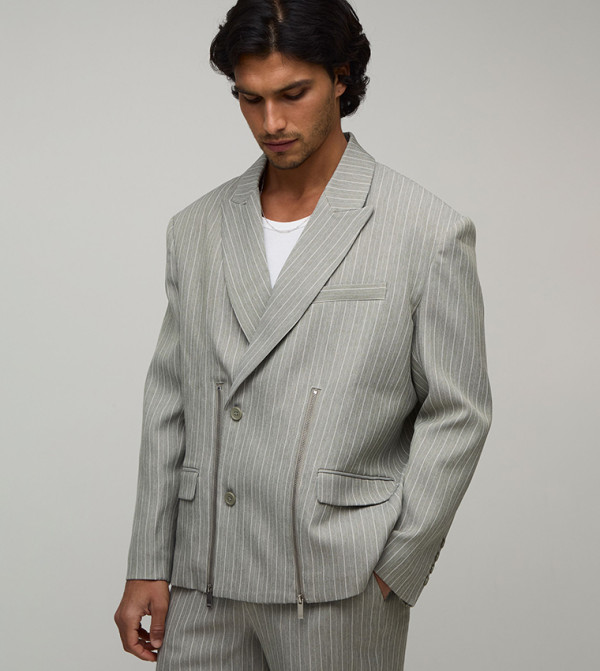Zip Front Double Breasted Oversized Blazer