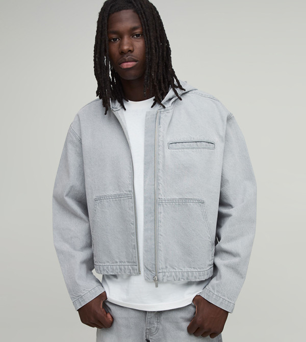 Essential Washed Zip Through Oversized Denim Jacket