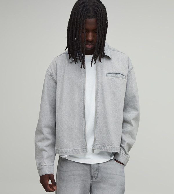 Essential Washed Boxy Denim Harrington Jacket