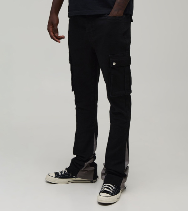 Tall Skinny Stacked Flare Gusset Cargo Trousers