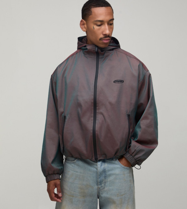 Two Tone Fabric Hooded Cagoule Jacket