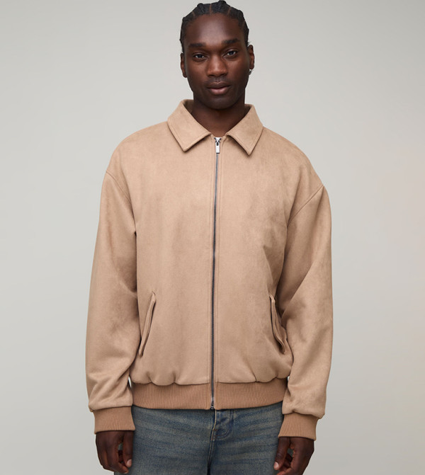 Plus & Tall Faux Suede Oversized Harrington Jacket