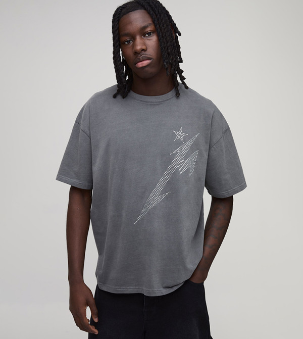 Rhinestone Lightning Bolt Oversized T-Shirt
