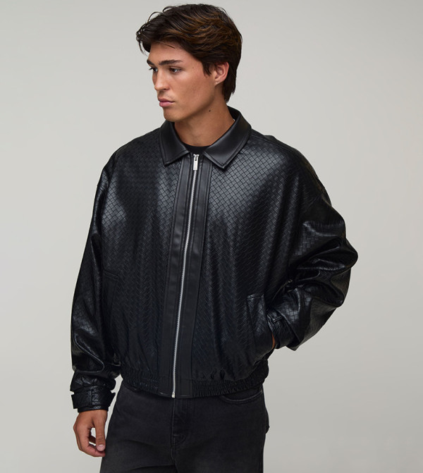 Woven Look PU Oversized Bomber Jacket