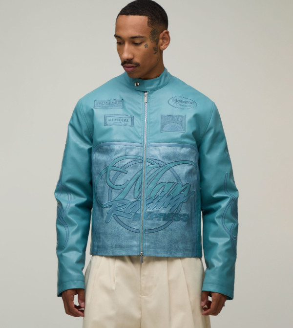 Regular Fit Racing PU Biker Jacket