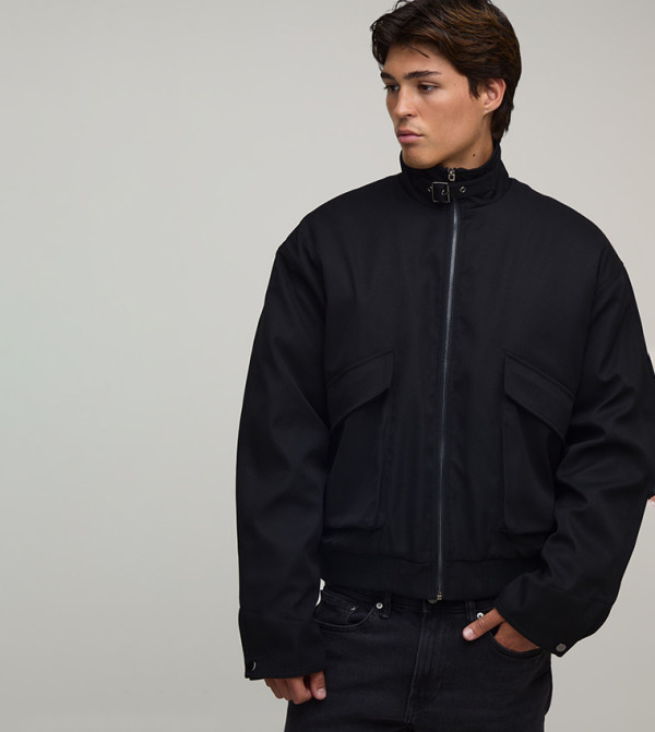 Poly Twill Funnel Neck Bomber Jacket