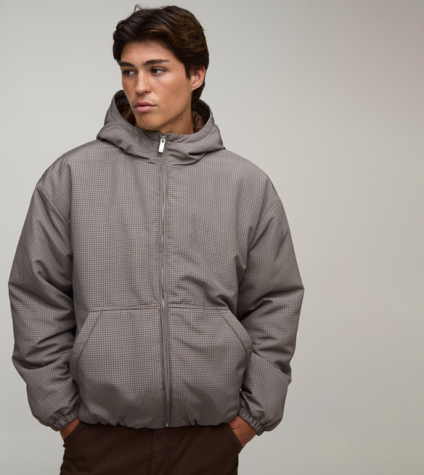 Check Oversized Padded Hooded Cagoule Jacket