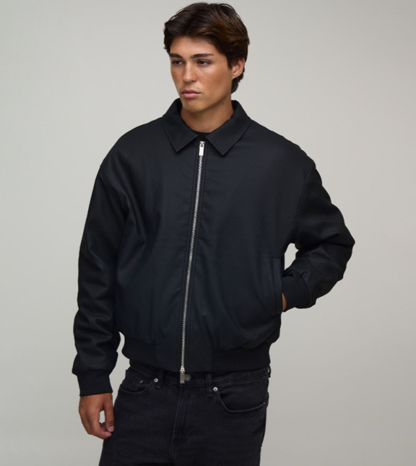 Pleated Look PU Oversized Bomber Jacket