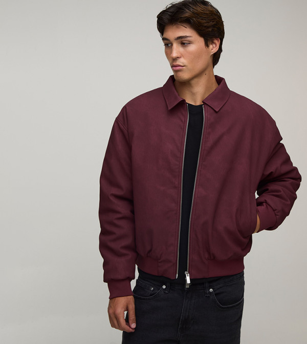 Pleated Look PU Oversized Bomber Jacket