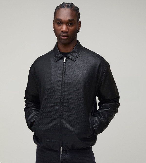Tall PU Textured Boxy Fit Harrington Jacket