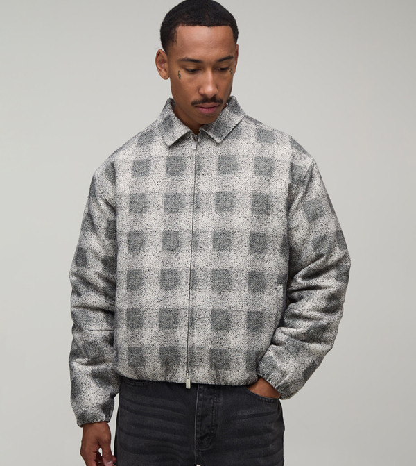 Textured Boxy Fit Harrington Jacket