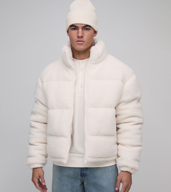 Long Sleeves Boxy Fit Borg Puffer Jacket