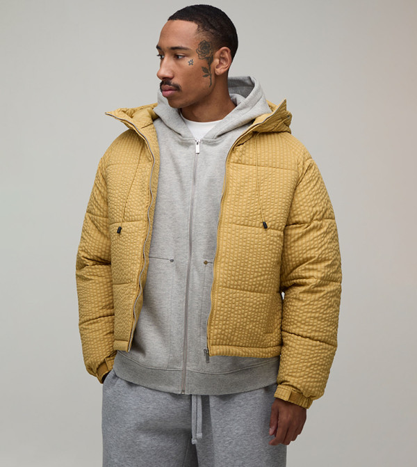 Plaid Regular Fit Hooded Puffer Jacket
