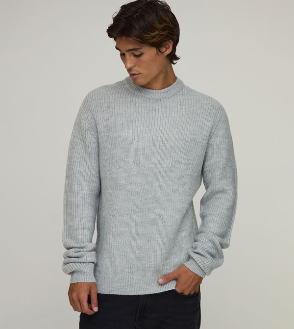 Ribbed Crew Neck Knitted Sweater