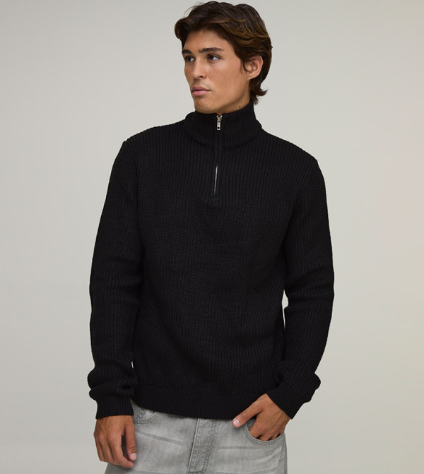 Regular Fit 1/4 Zip Ribbed Knitted Sweater