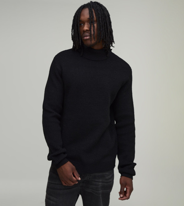 Tall Regular Fit Roll Neck Ribbed Knitted Sweater
