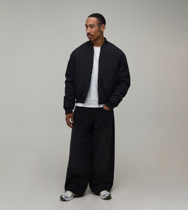 Zippered Regular Fit Nylon Bomber Jacket