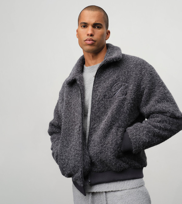 Boxy Fit Boucle Collared Bomber Jacket