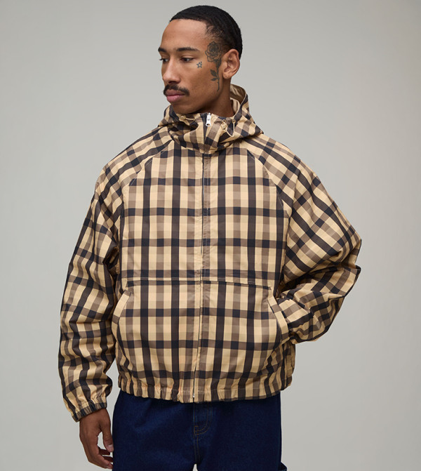 Reversible Check Twill Hooded Oversized Cagoule Jacket