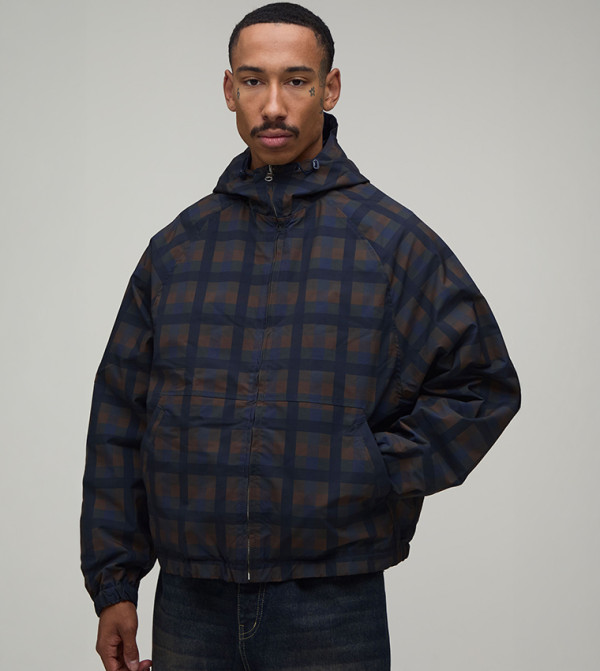 Reversible Check Twill Hooded Oversized Cagoule Jacket