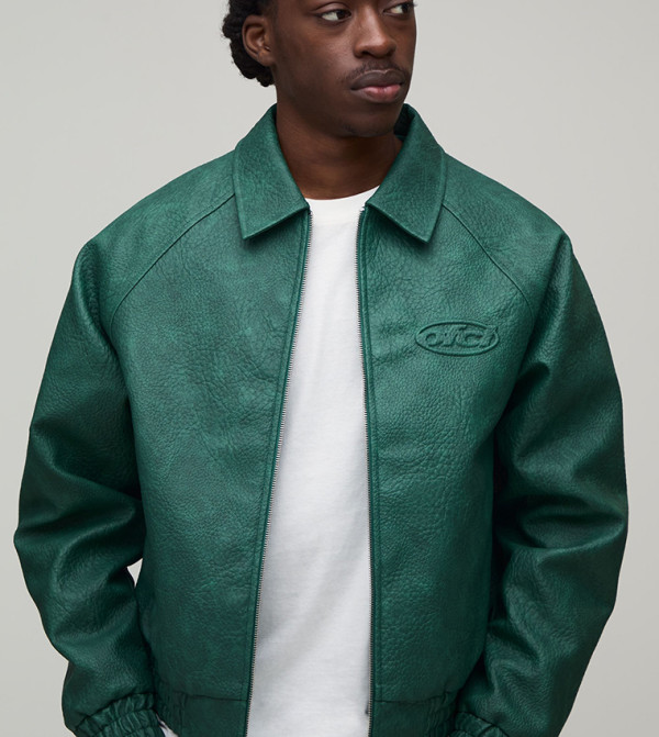 Embossed Ofcl Collared Boxy Fit Bomber Jacket