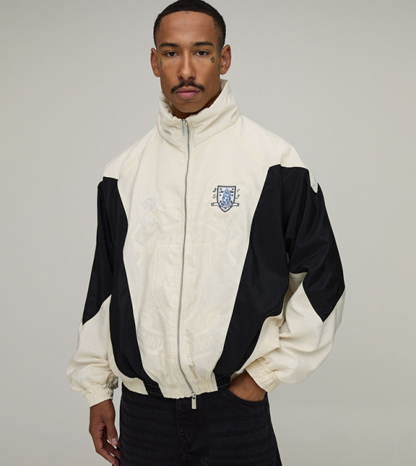 High Neck Circa 98 Crest Color Block Oversized Track Jacket