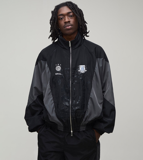 High Neck Circa 98 Crest Color Block Oversized Track Jacket
