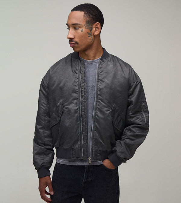 Boxy Fit Oil Washed Bomber Jacket