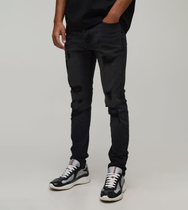 Washed Distressed Skinny Fit Jeans