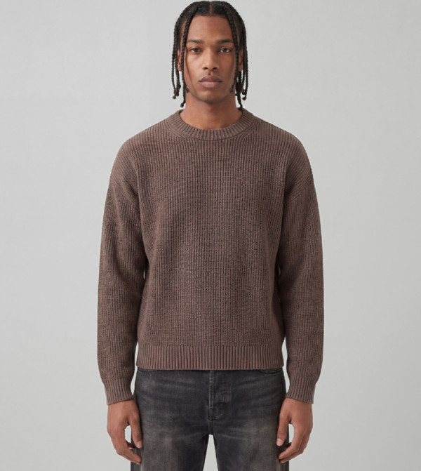 Acid Washed Rib Knitted Boxy Sweater