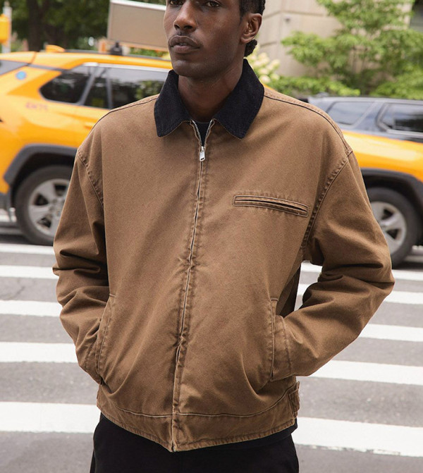 Boxy Fit Washed Twill Contrast Cord Collar Worker Jacket