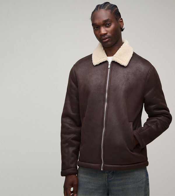 Plus & Tall Textured Faux Suede Aviator Jacket