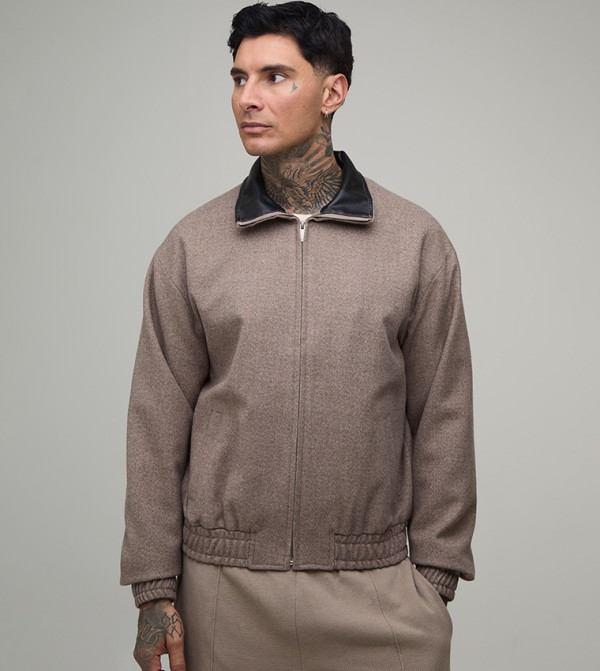 Plus & Tall Regular Fit Contrast Collar Funnel Fold Harrington Jacket