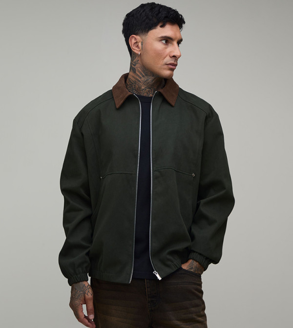 Plus & Tall Regular Fit Contrast Faux Suede Collar Twill Worker Jacket
