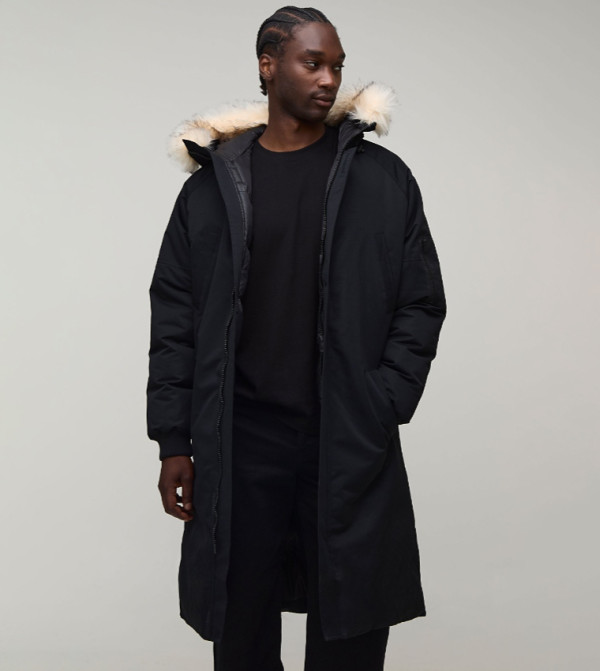 Tall Regular Fit Hooded Longline Parka Jacket with Removeable Faux Fur Trim