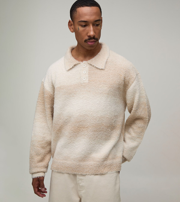 Ombre Knitted Collared Fluffy Sweater