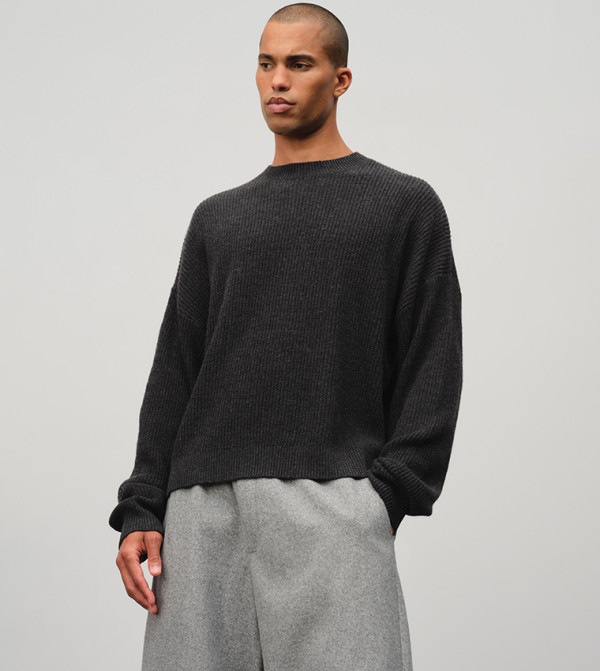 Ribbed Relaxed Wool Blend Knitted Boxy Sweater