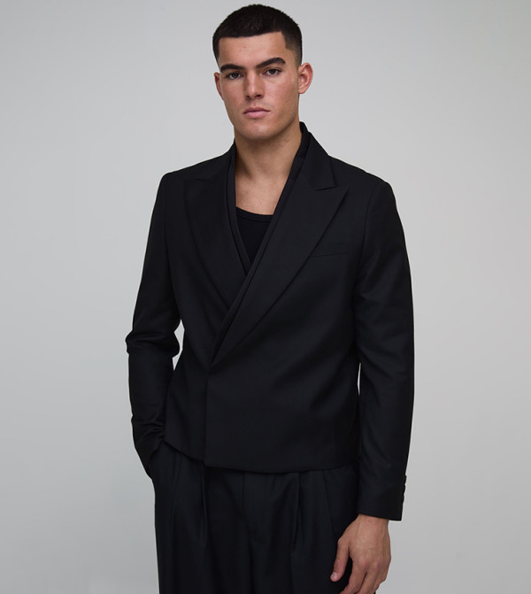 Satin Panel Detail Boxy Fit Blazer