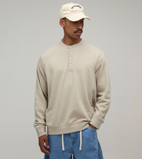 Henley Neck Long Sleeves Sweatshirt