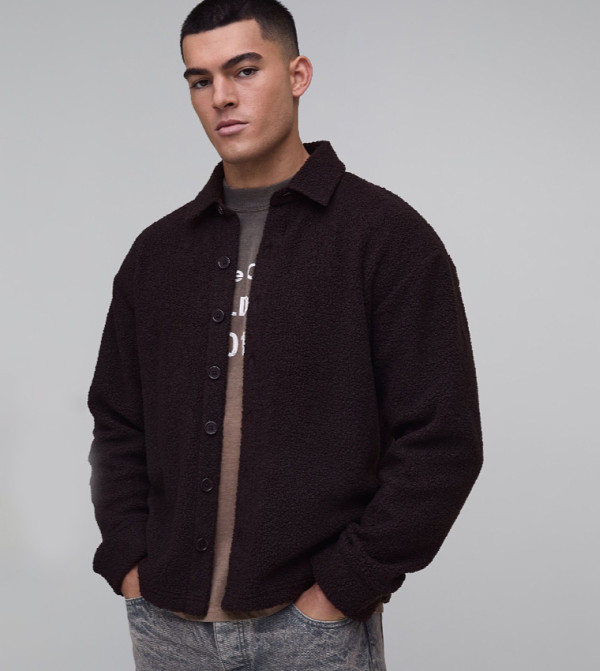 Long Sleeves Popper Placket Borg Oversized Shirt