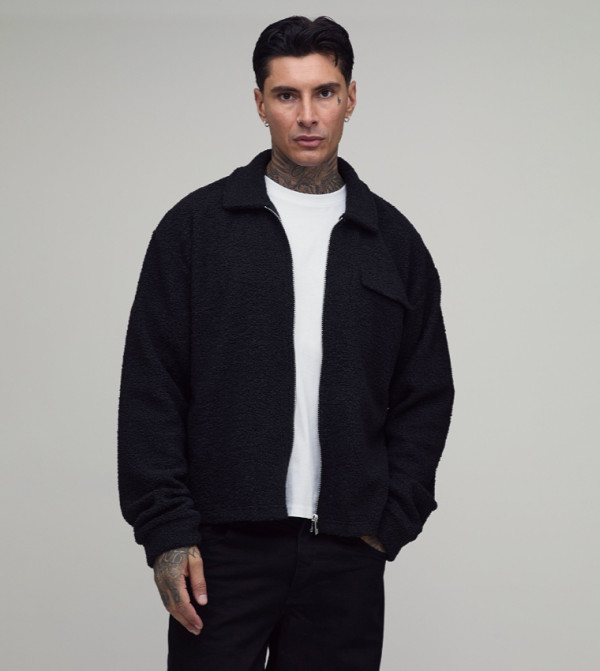 Tall Harrington Zip Through Borg Boxy Overshirt