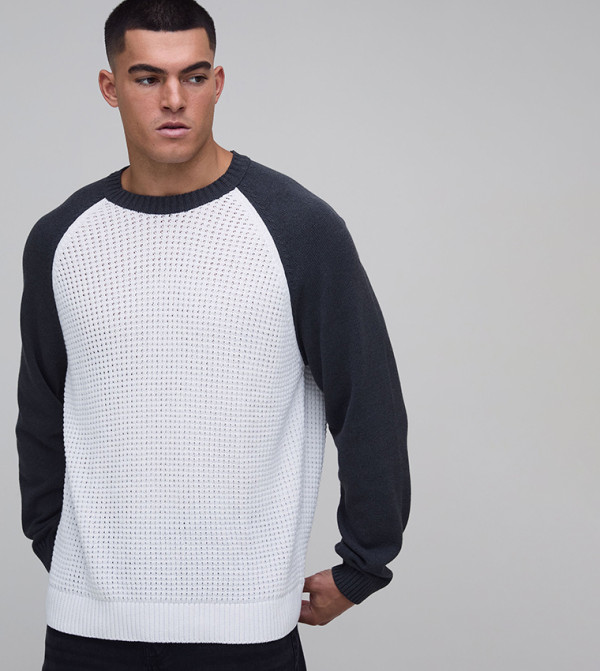 Waffle Crew Neck Knitted Sweater