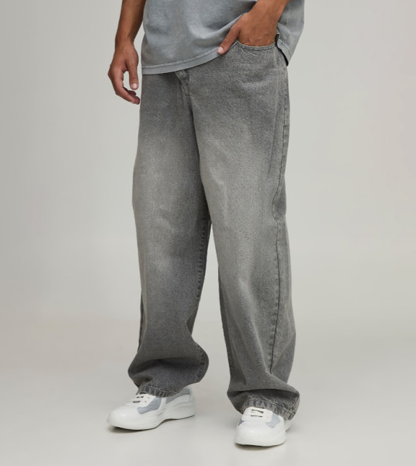 Cross Over Waist Baggy Fit Jeans