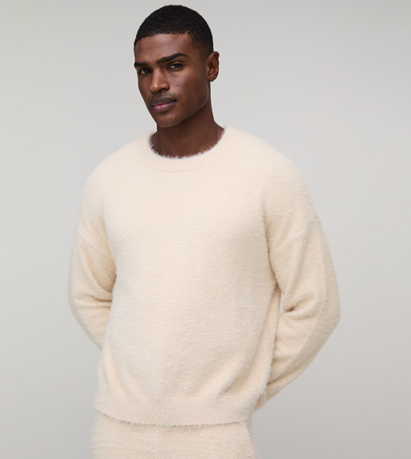 Extreme Fluffy Boxy Fit Crew Neck Knitted Sweater