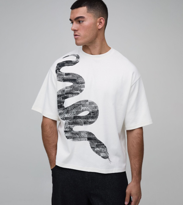 Heavyweight Snake Printed Crew Neck Oversized T-Shirt