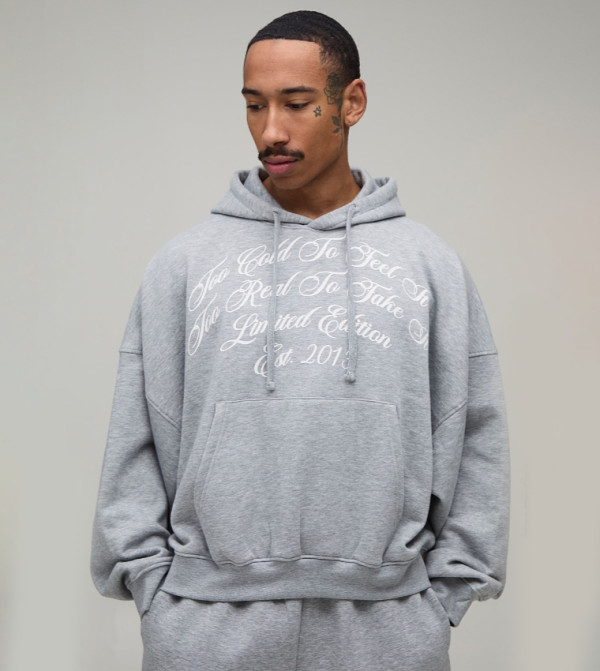 Batwing Script Print Oversized Hoodie